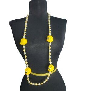 Tweety Bird Faux Pearl Beaded Necklace Retro Cartoon Long Strand Jewelry